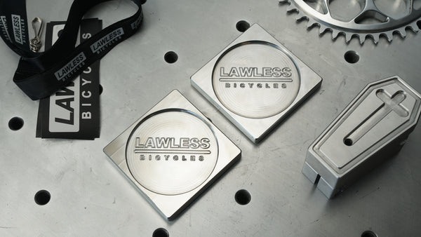 Lawless Bicycles CNC billet aluminum coaster set