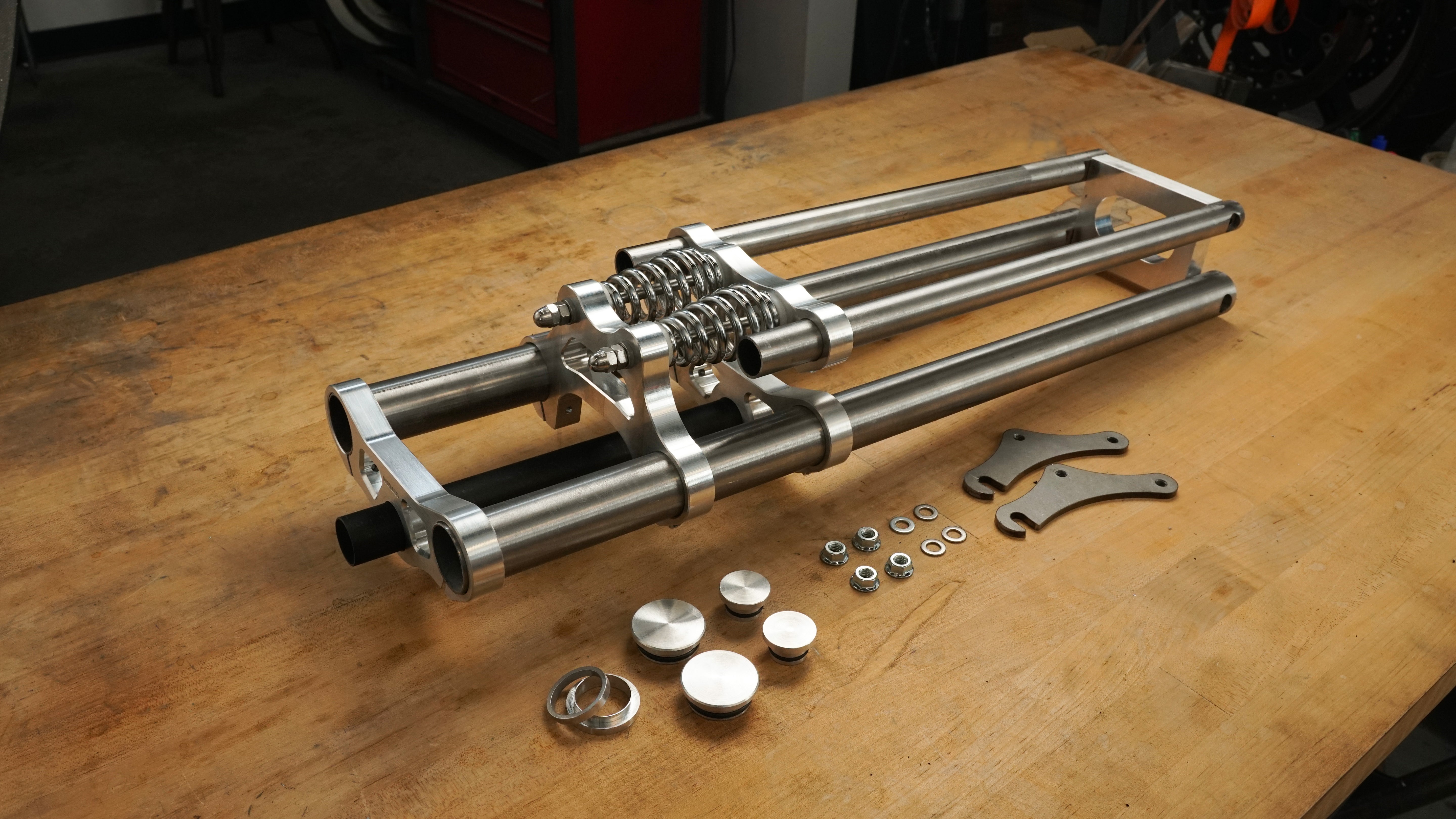 Lawless Springer Complete Forks — CNC-machined springer bicycle fork for custom cruisers Main image